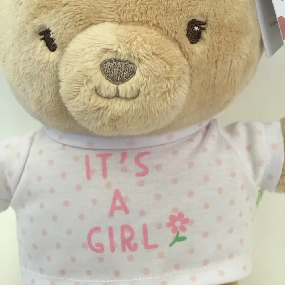 Plush Bear Baby Gift - Beige Bear with Pink “It's A Girl 'Shirt” NEW | Little Me